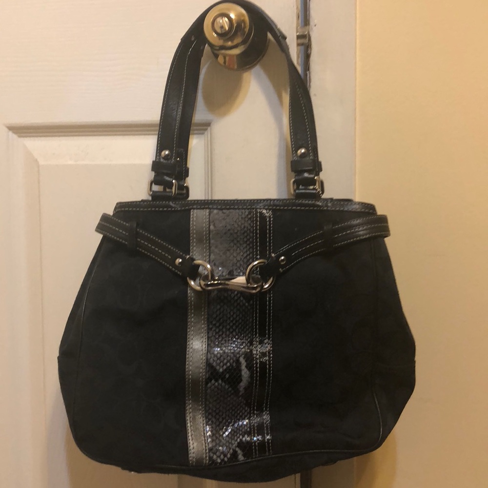 Coach black bag with snake leather accent